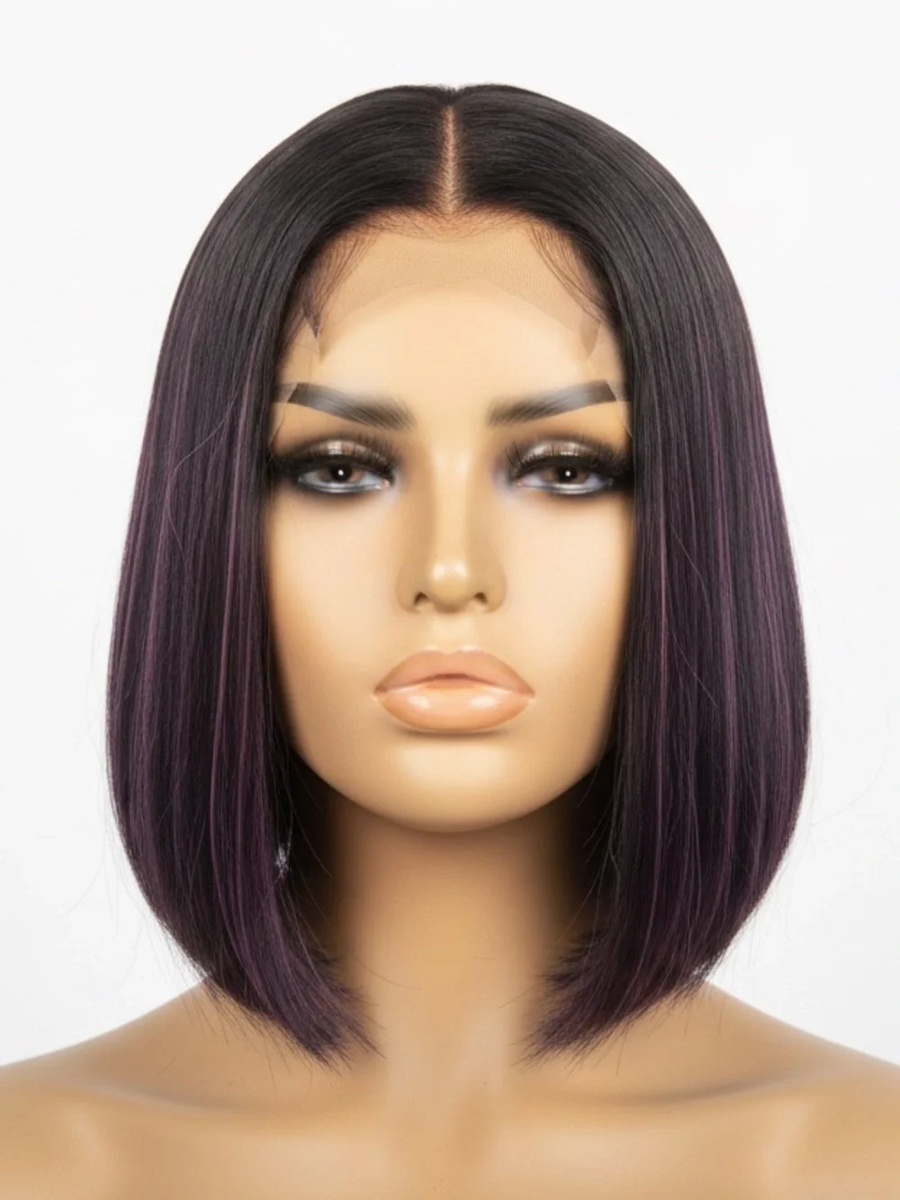 Short Bob Wig with Purple Highlights - Women's Hair